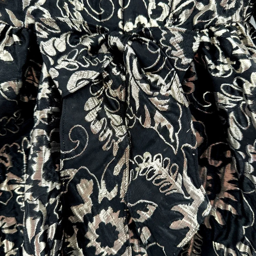 Girls Size 6 Dress Black Gold Silver Brocade Floral Puff Sleeve Holiday Party